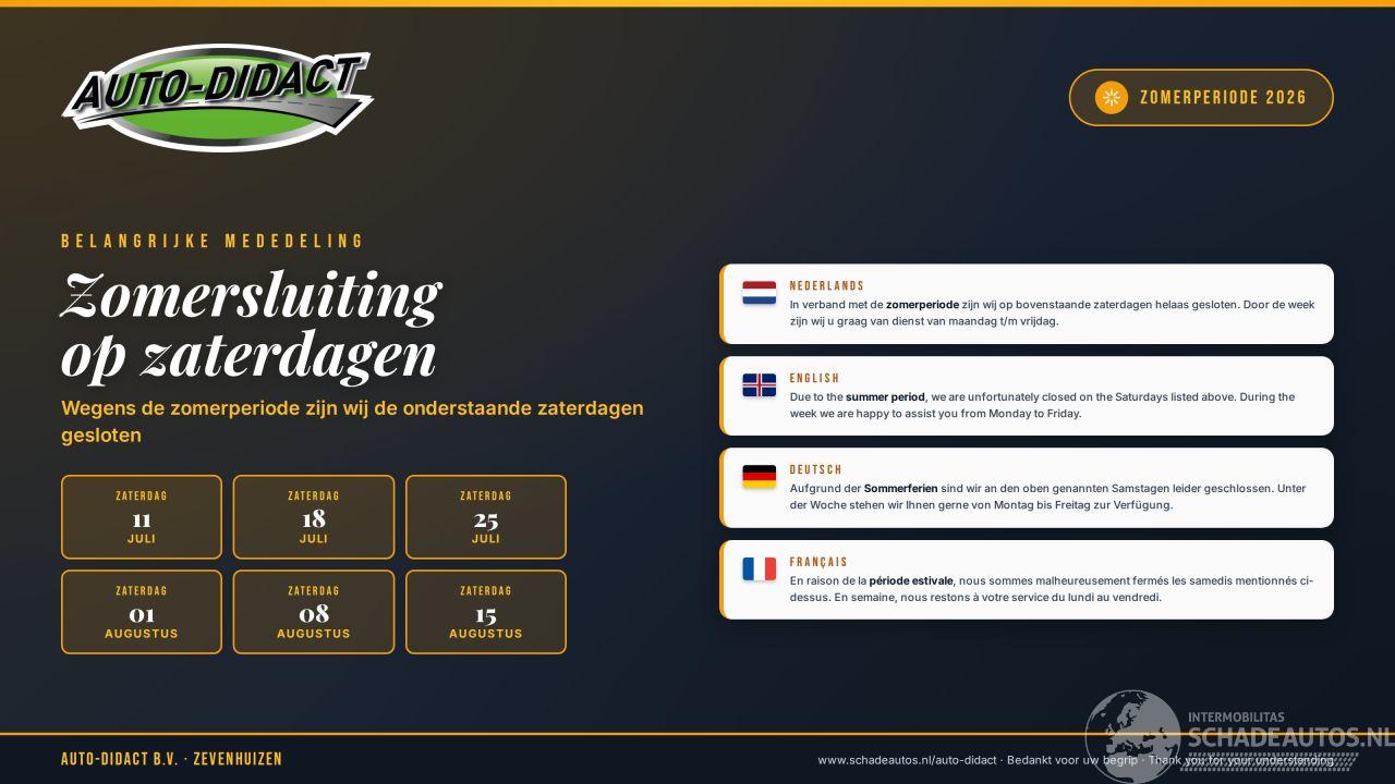Audi  Zomersluiting op zaterdag
